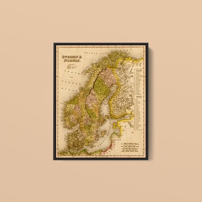 Vintage Maps - Sweden and Norway - Art Print on Paper or Canvas