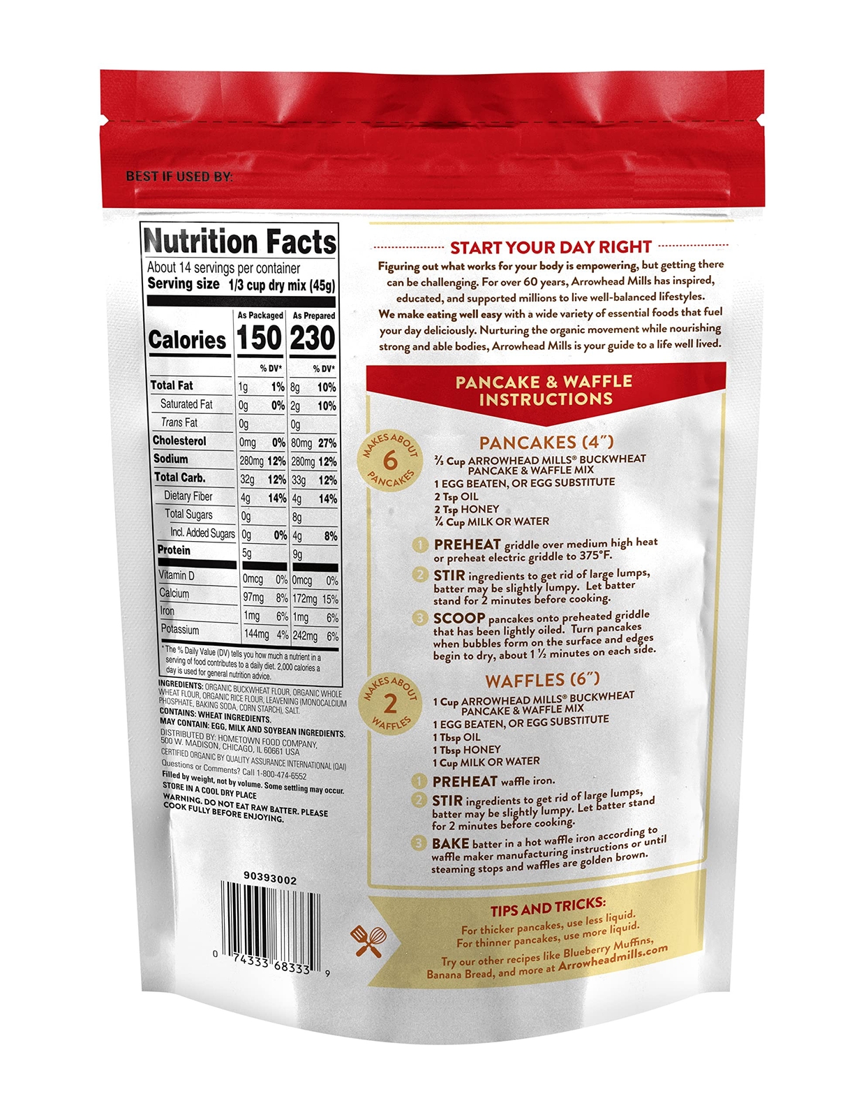 Arrowhead Mills Organic Buckwheat Pancake & Waffle Mix, 26 Ounce (Pack