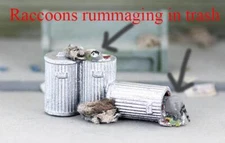 O Scale Trash Cans with RACCOONS rummaging for food FINISHED set