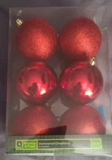 6 Christmas Ornaments Holiday Time Shinny Satin Balls Red  NEW 3.5" SHATTERPROOF