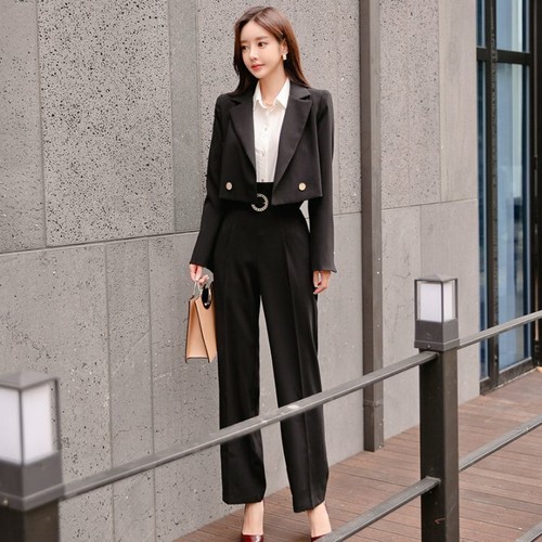 Tailleur completo donna nero elegante giacca manica lunga pantalone S 38 |  eBay