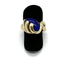 585/- 14kt Gold Ring, Lapislazuli, Cabochon, Muster, Gr. 56 Handarbeit