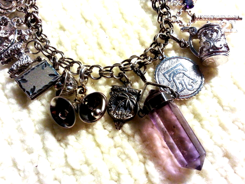 Sterling Silver Charm Bracelet & 18 Charms, 7.75" Locket, Key, Butterfly Loaded - Picture 13 of 15