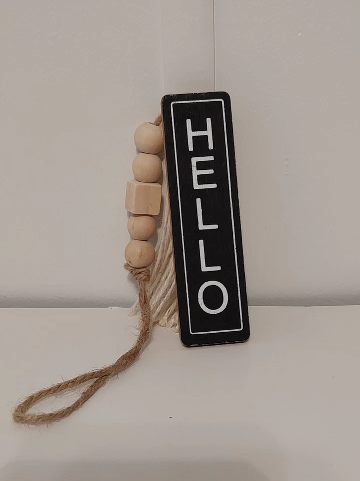 Old East Main Co Refined Rustic Hello Hanging Wall Door Sign Plaque Bead Tassel - Image 3 of 4