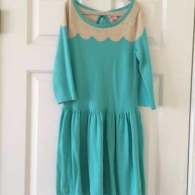 Lilly Pulitzer Mint Green Tan Thin Sweater Dress-Girls L(8-10
