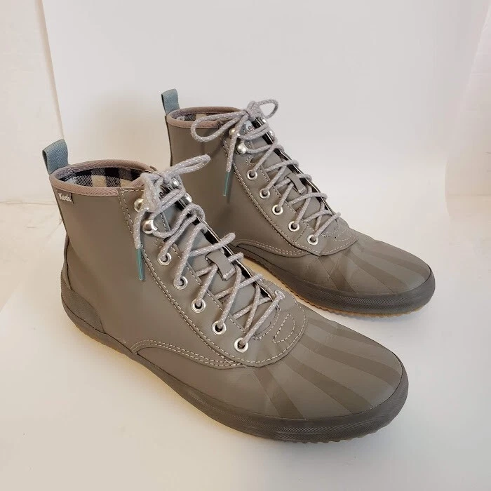 Keds Scout Splash Rain Boot Gray High Top Sneaker Check Lined Women s Sz 8.5