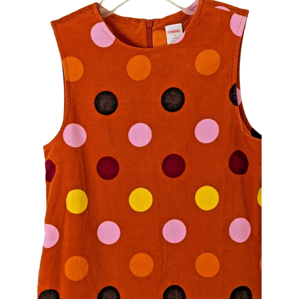 Gymboree девочка размер 12 оранжевый без рукавов вельветовое платье джемпер цветной горошек - Изображение 2 из 4