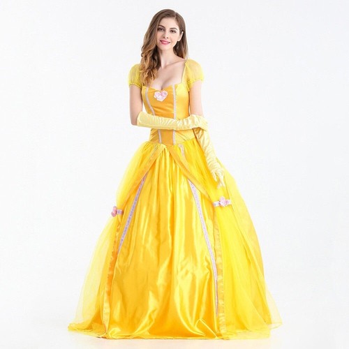 Adult Beauty and The Beast Princess Belle Cosplay Costume Fancy Ball Gown Dress - Picture 9 of 13