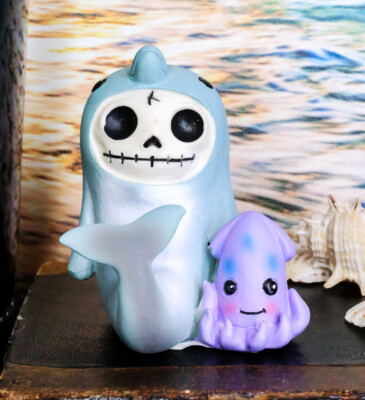 Furrybones Sonar Sea Dolphin Fish With Purple Squid Skeleton Figurine Furry Bone