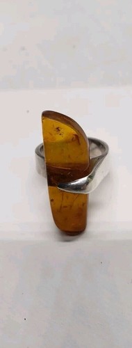 sterling silver and amber modernist ring, size 6.5-7, 6.69 grams - Picture 7 of 8