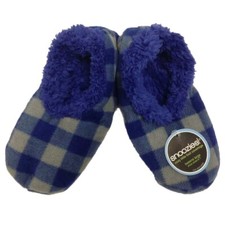 Snoozies Tweens Cozy Little Foot Covering Slippers Size 6-7 Blue and Gray Plaid