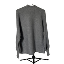 T Tahari Soft Raglan Long Sleeve Relaxed Mock Crew Gray Sweater Women's Size M