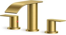 FORIOUS Gold Widespread Bathroom Faucet 3 Hole With Pop-up Drain Waterfall