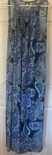 MSK Blue & Ivory Paisley and Floral Print Sleeveless Maxi Dress 1X USA side Slit