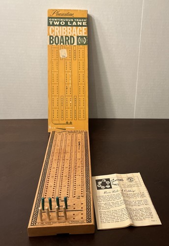 Vintage Pleasantime 1963 Wood Continuous Track Two Lane Cribbage Board Game 175