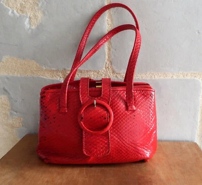 Sac Vintage des années 60 en simili cuir rouge style serpent boucle devant 60/70 - Photo 1/4