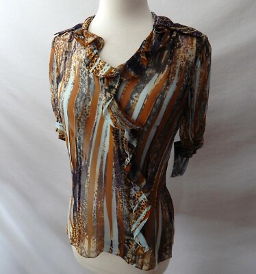 NWT $175 ETCETERA size 4 VINTAGE BROWN ANIMAL PRINT SHEER SILK BLOUSE