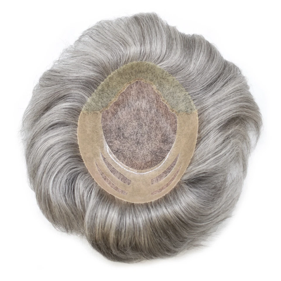 Peluca sistema capilar mono fino toupee para hombre piel de polietileno toupee para hombre Foto 3 de 4