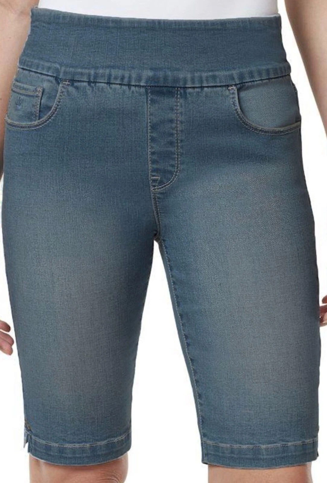 Womens Stretch Denim Blue Slimming Pull On Shorts Turn Up Ladies Plus Size
Opens in a new window or