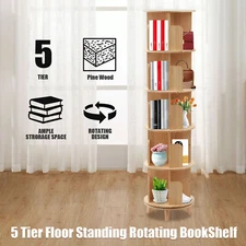 5 Tier 360° Rotating Bookshelf Bookcase Storage Shelf Freestanding Display Rack