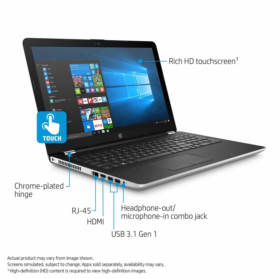 New HP 15-bs070wm, 15.6" Natural Silver Touch Laptop, Windows 10, Intel Core i5 - Image 3 of 4