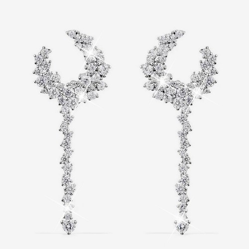 18k white gold gf made with SWAROVSKI crystal stud earrings 925 silver dangle - Picture 2 of 5