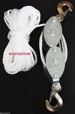 HD 2 Ton Poly Rope Hoist Pulley Wheel Block and Tackle Puller Lift Haul Lifter