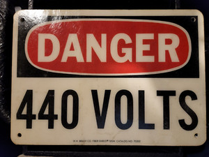 1 Vintage W.H. Brady Co Danger 440 Volts Fiber Shield Sign #70202 10x7 in.
