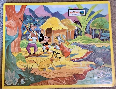 Vintage Disney Picture Full Puzzle Frontier Land Mickey Goofy Pluto 1950's