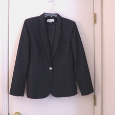 New CALVIN KLEIN Charcoal Poly Blend Pockets Lined One Button Blazer Size 12