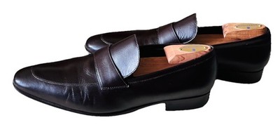 a.Testoni Basic Brown Leather Size 42 /US 9 M Slip On Loafers Shoes