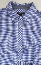 Tommy Hilfiger Womens Size 6 Blue White Check Sleeveless Belted Button Up Dress
