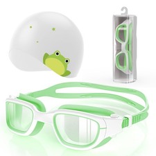Kids Swim Goggles Silicone Swim Cap Set AntiFog AntiUV For Ages 614