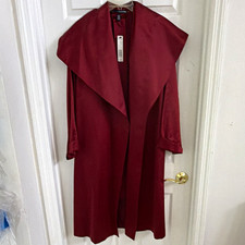 Womens Burgundy Long  evening Coat Draped Col...