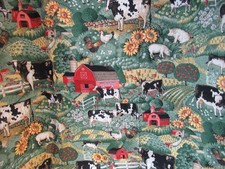 Joan Kessler Concord Fabric Farmyard Barn Sunflowers Animals VTG 28"X44"