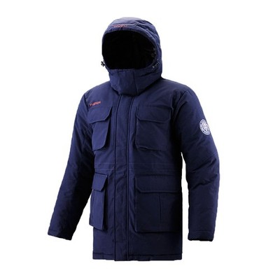 Mens Winter Down Wellon Hooded Mid-Length Parka Coat Jacket Dark Navy Blue US M