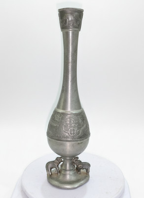 Vintage Kajit Pewter 97% Tin Bud Vase 3D Elephant Base Embossed Thailand Decor