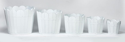 Set of 5 Multicolor Scalloped Acacia Wood Planters - Nested Design