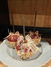 Primitive Faux Caramel Candy Apples Set Of 3 Rustic Country Farmhouse Fall