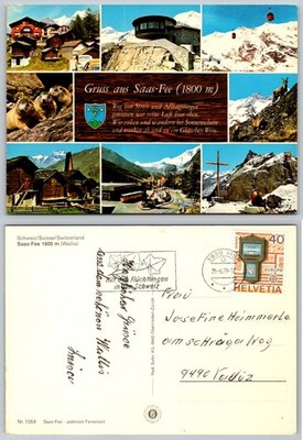 1979 Saas-Fee Switzerland Postcard Multi-View Alps Marmots Ibex Ski Chalets