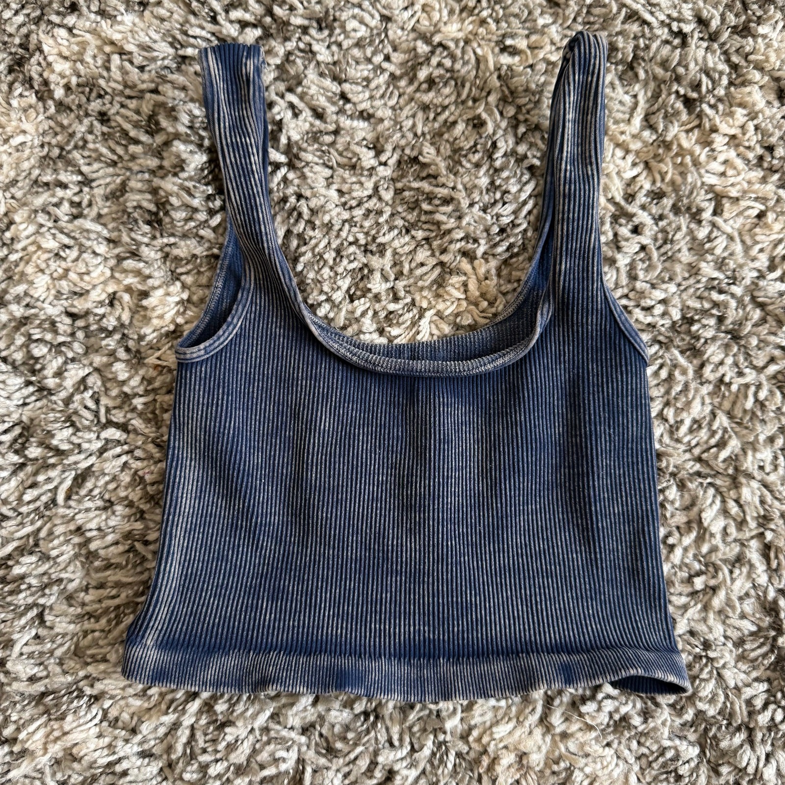 Free People Movement Happiness Runs Square Neck Crop Top Ribbed Blue M/L