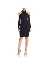 MILLY Womens Black Long Sleeve Halter Above The Knee Cocktail Body Con Dress S