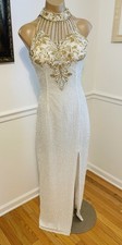 Vintage Baluchi Silk White  Gold Halter Style Prom Wedding Cocktail Dress 8