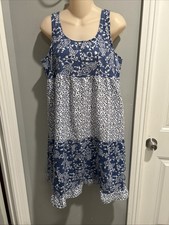 Vtg Saybury Robe Dress Size M Blue White Floral Paisley