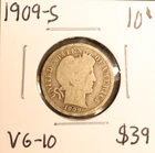 1909-S Barber Silver Dime VG-10