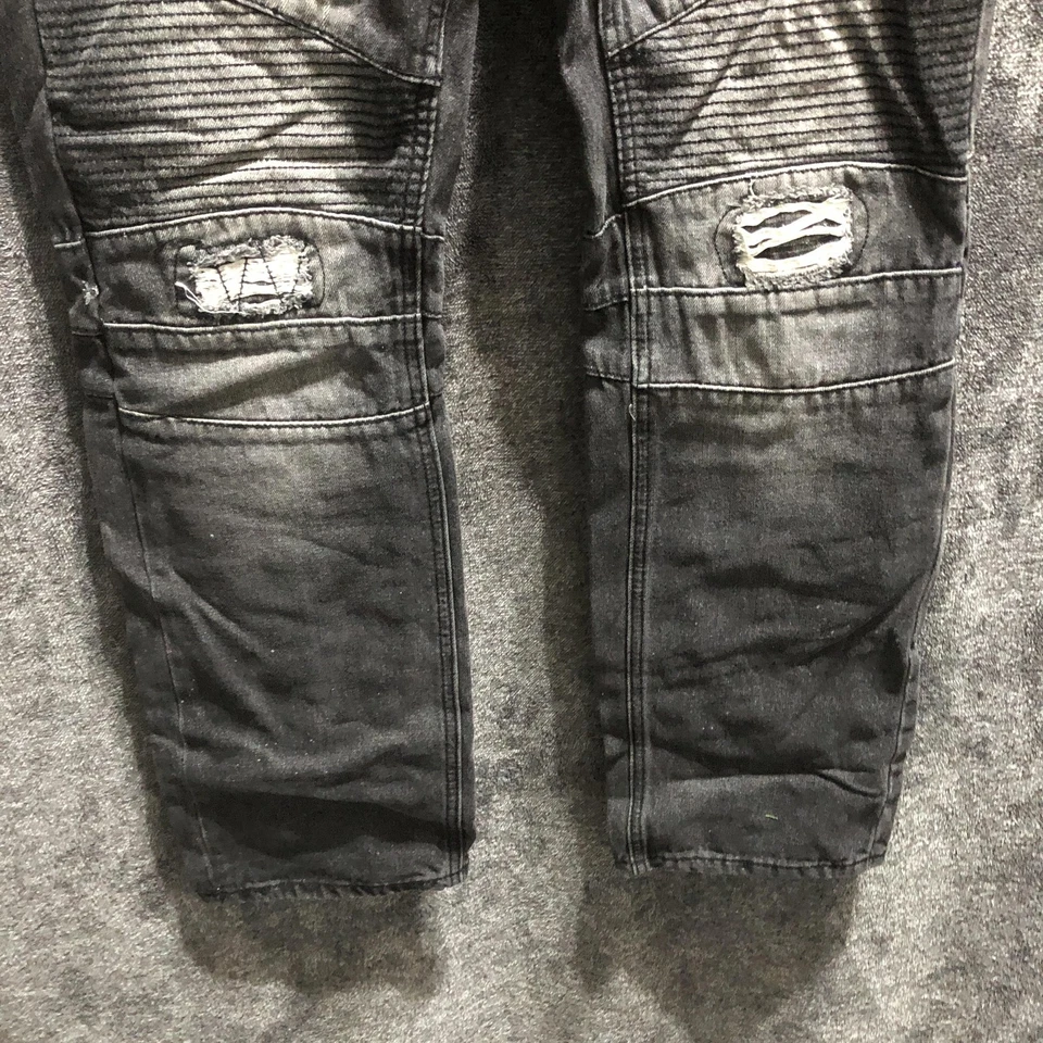 Parish Nation Jeans Mens 36 Black Gray Moto Biker Ribbed Distressed Ripped Denim - Image 2 of 4