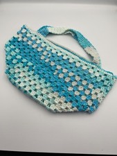 Crochet Tote Bag, Handmade, Blue/White, 100 Cotton, Never Used