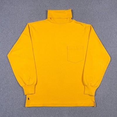 VTG Ralph Lauren Country Shirt Mens Medium Yellow Turtle Neck Pocket 90s Y2K