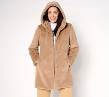 Dennis Basso Petite Faux Mink Anorak Jacket Removable Hood Butterscotch M New