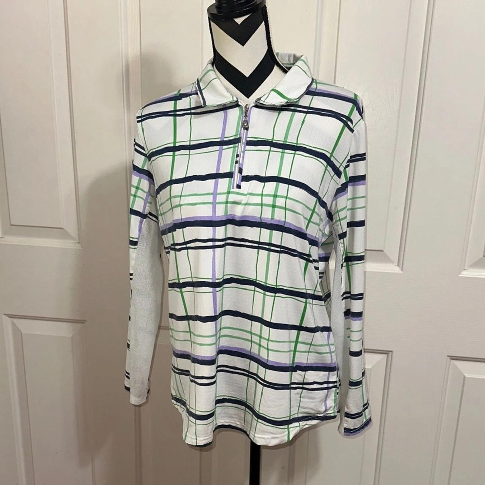 SanSoleil Women's UPF 50 Top with Green and Purple Accents